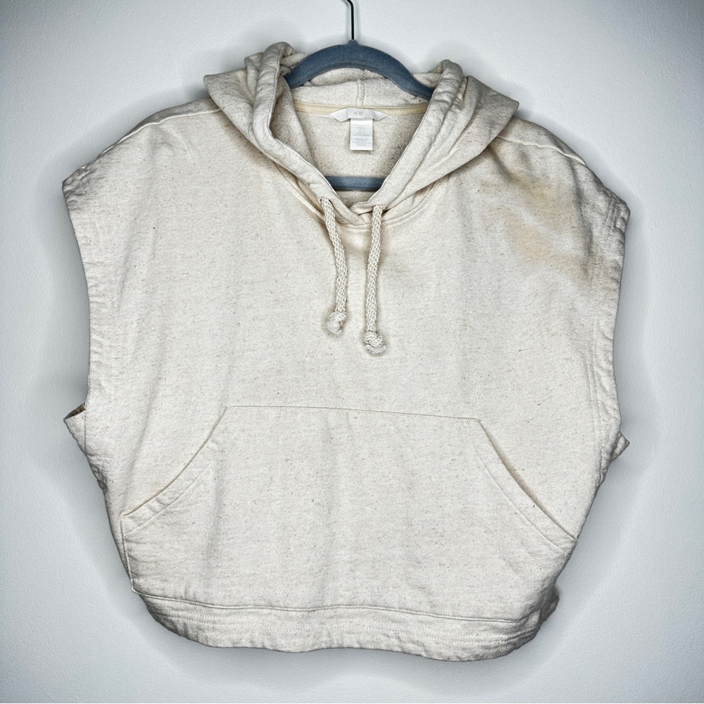 H&M Cream Boxy‎ Cropped Hoodie Muscle Top Small